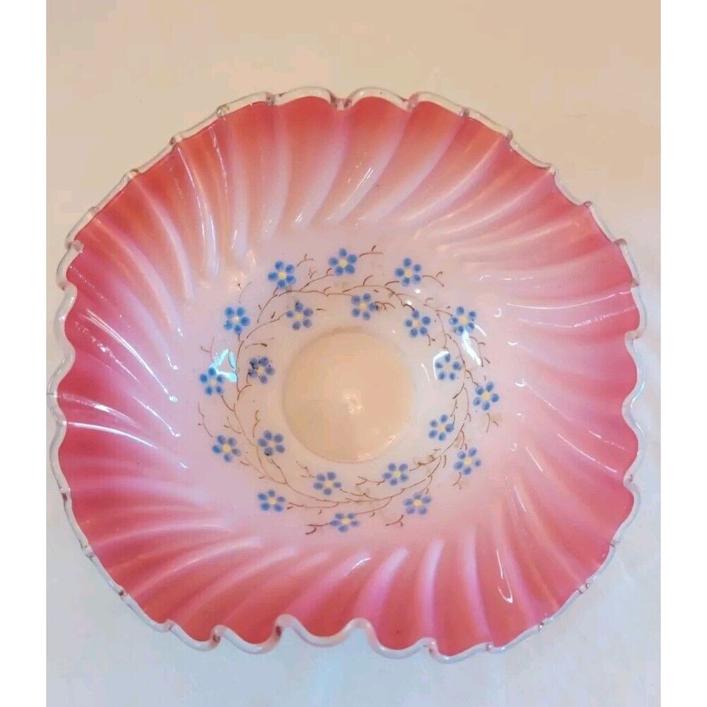 Antique Bride"s Bowl Hand Painted Ruffled Edge Dish Pink White With Flowers